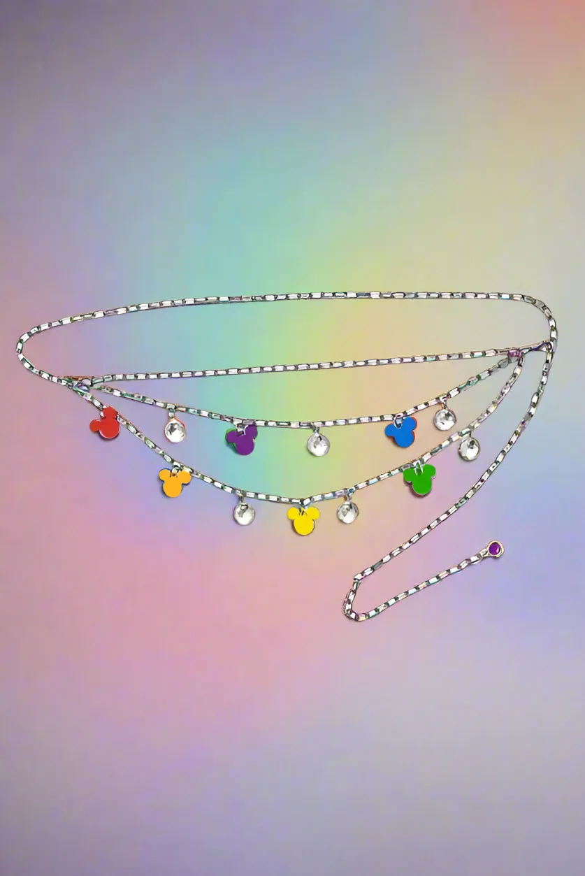 Buckle Down Products Disney Iridescent Rainbow Mickey Charm Chain Belt