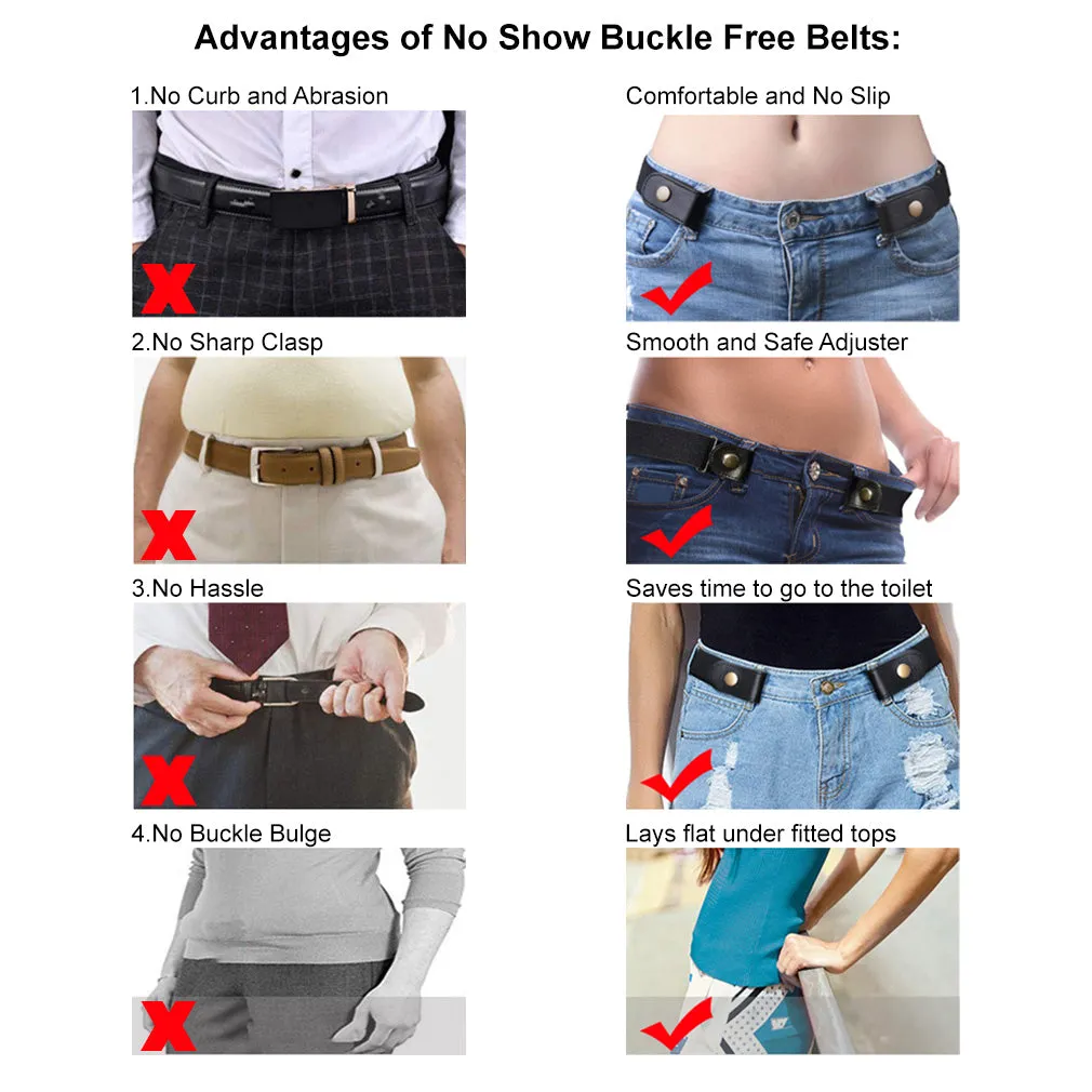 Buckle Free Women Stretch Belt Plus Size No Buckle/Show Invisible Belt for Jeans Pants Dresses