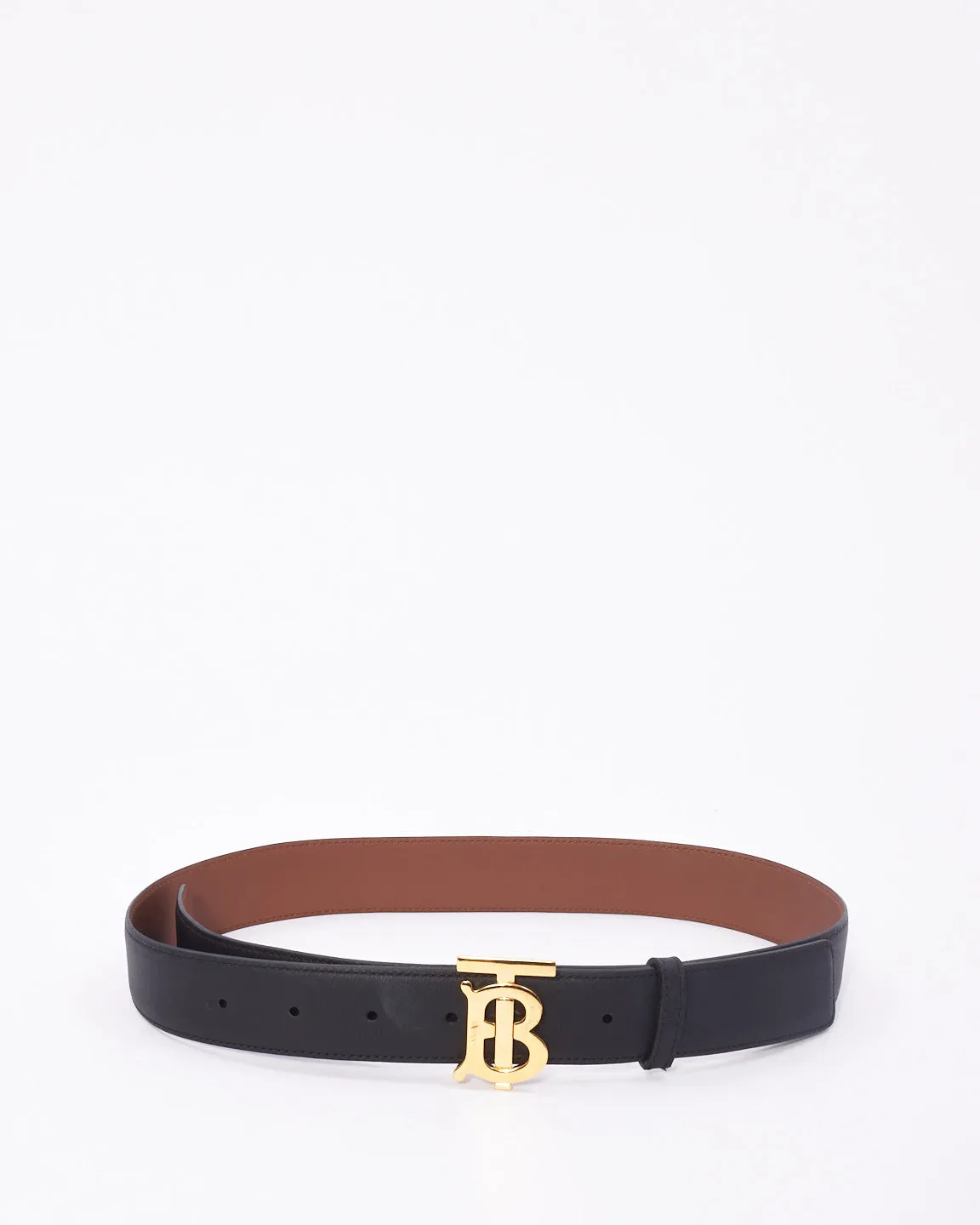 Burberry Black & Tan Leather Reversible B Logo Belt - S