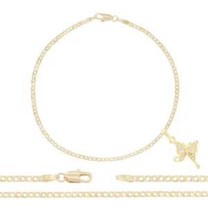 Butterfly CZ Pendant 14K Anklet Gold Filled Cubic Zirconia 10" Women