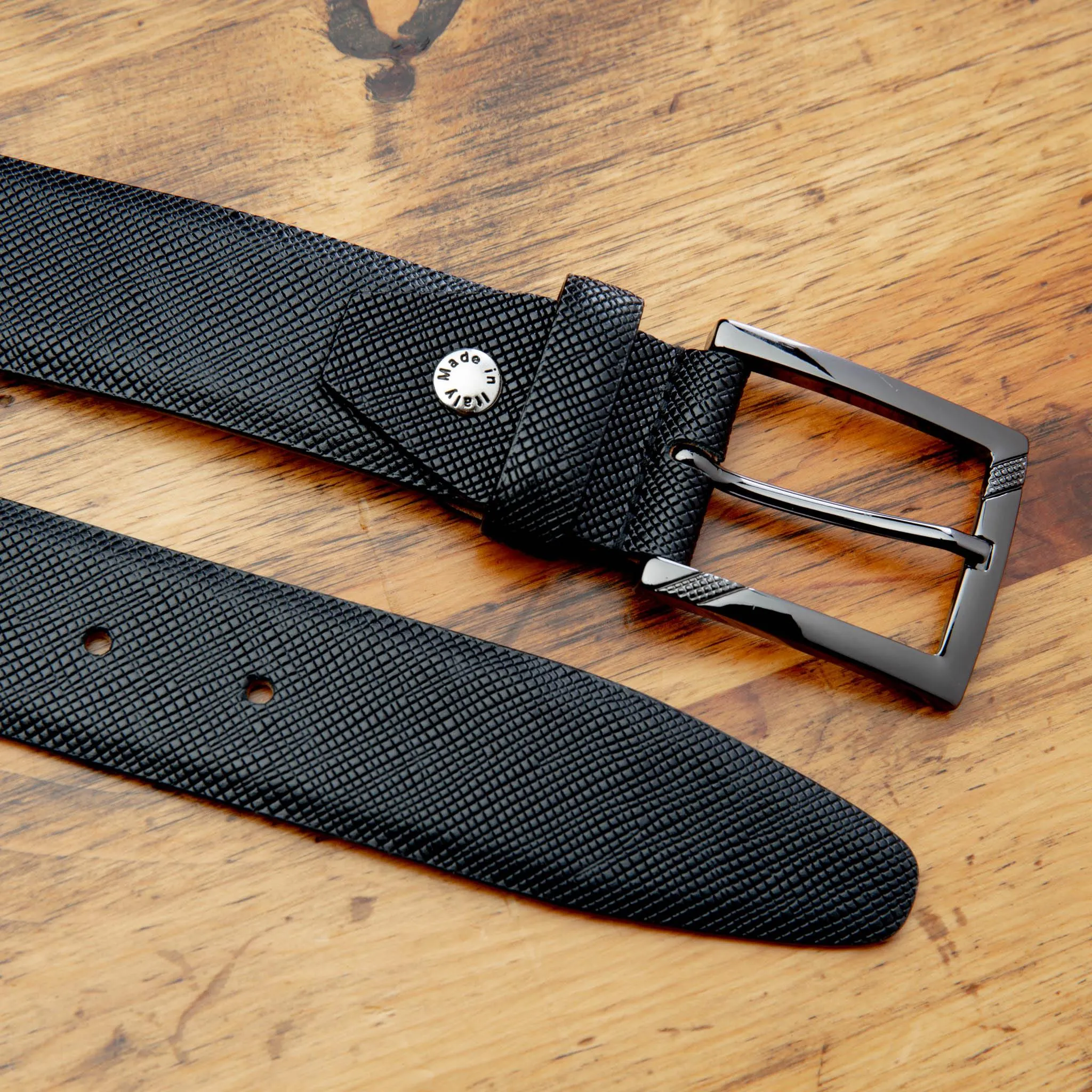 C1499 Calzoleria Toscana Saffiano Leather Belt Black