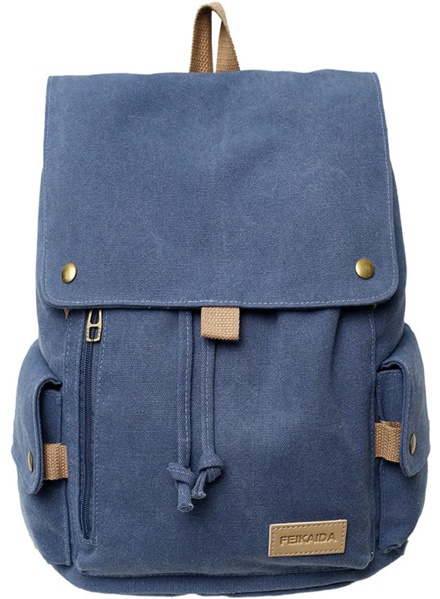 Canvas Backpack Students Schoolbag Casual Travel Drawstring Bag