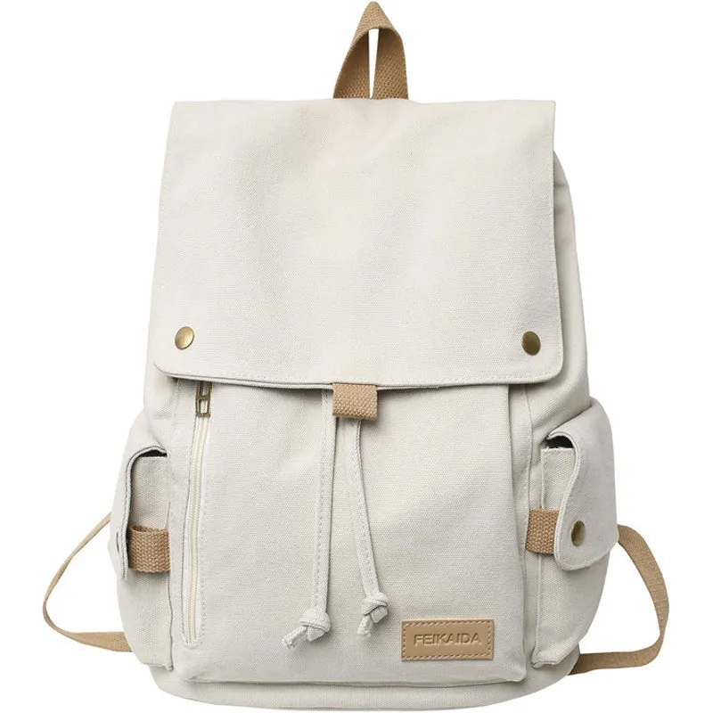Canvas Backpack Students Schoolbag Casual Travel Drawstring Bag