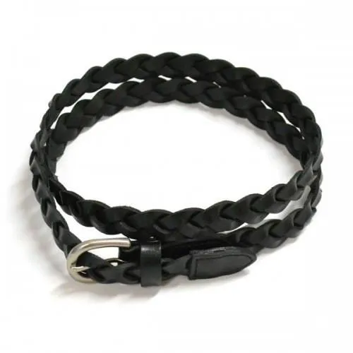 CAROL - Womens Black Genuine Leather Plaited Belt