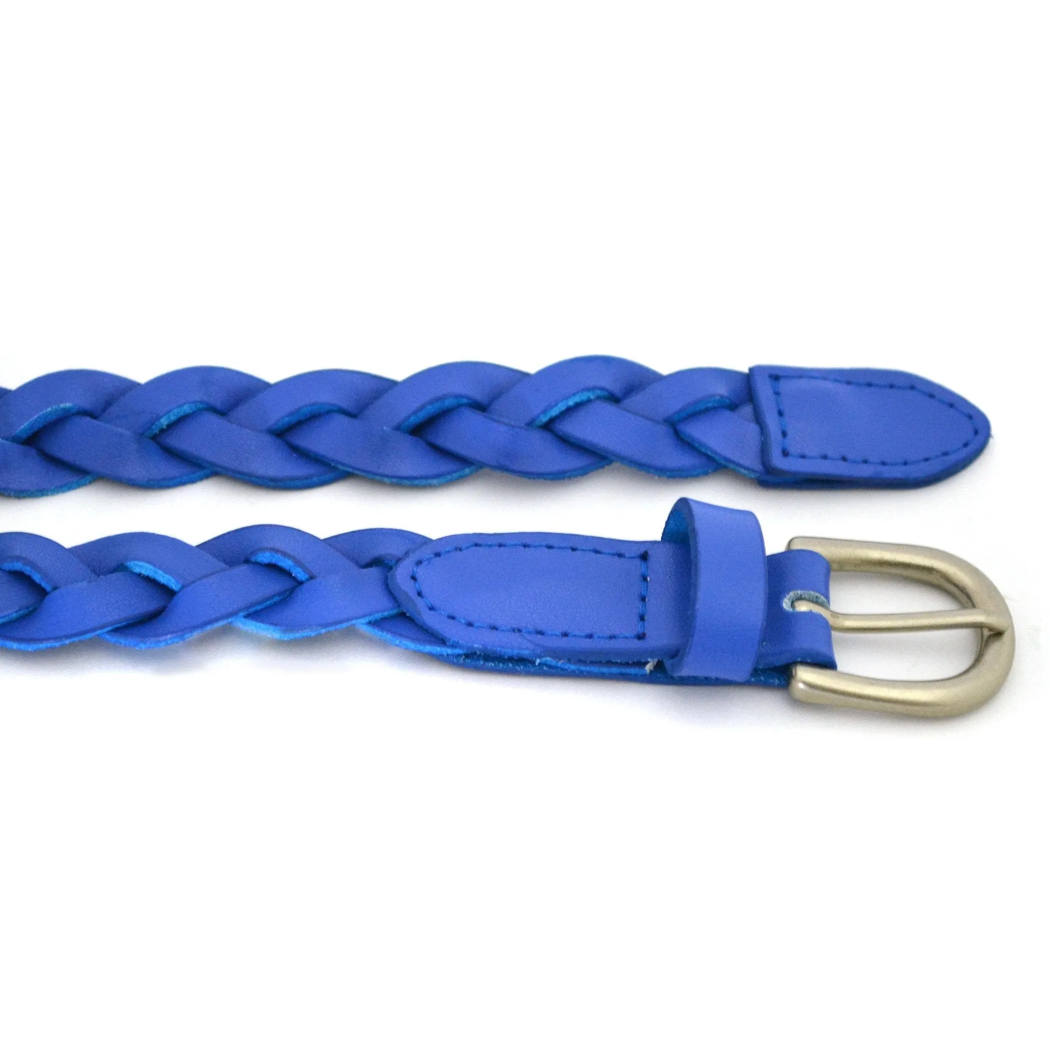 CAROL - Womens Cobalt Blue Genuine Leather Skinny Plaited Belt