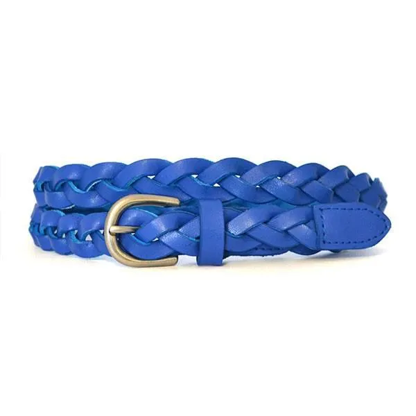 CAROL - Womens Cobalt Blue Genuine Leather Skinny Plaited Belt