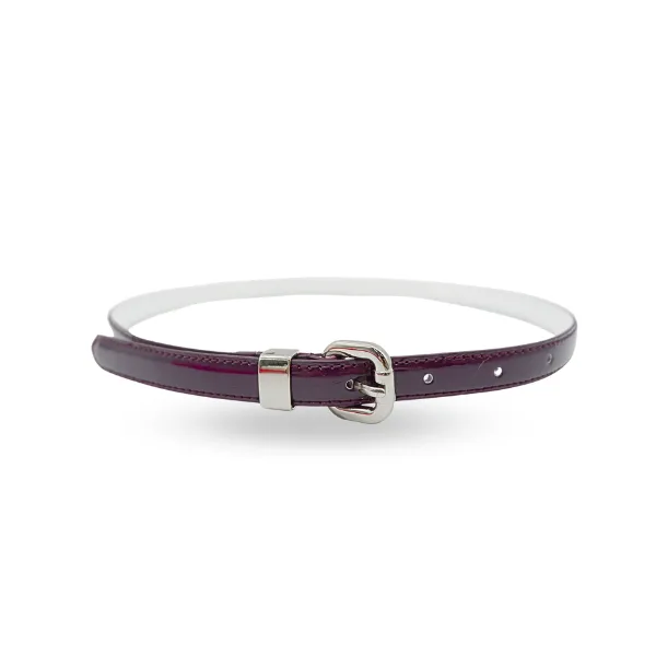 CARRIE -  Women's Purple Patent Skinny Leather Belt with Silver Buckle