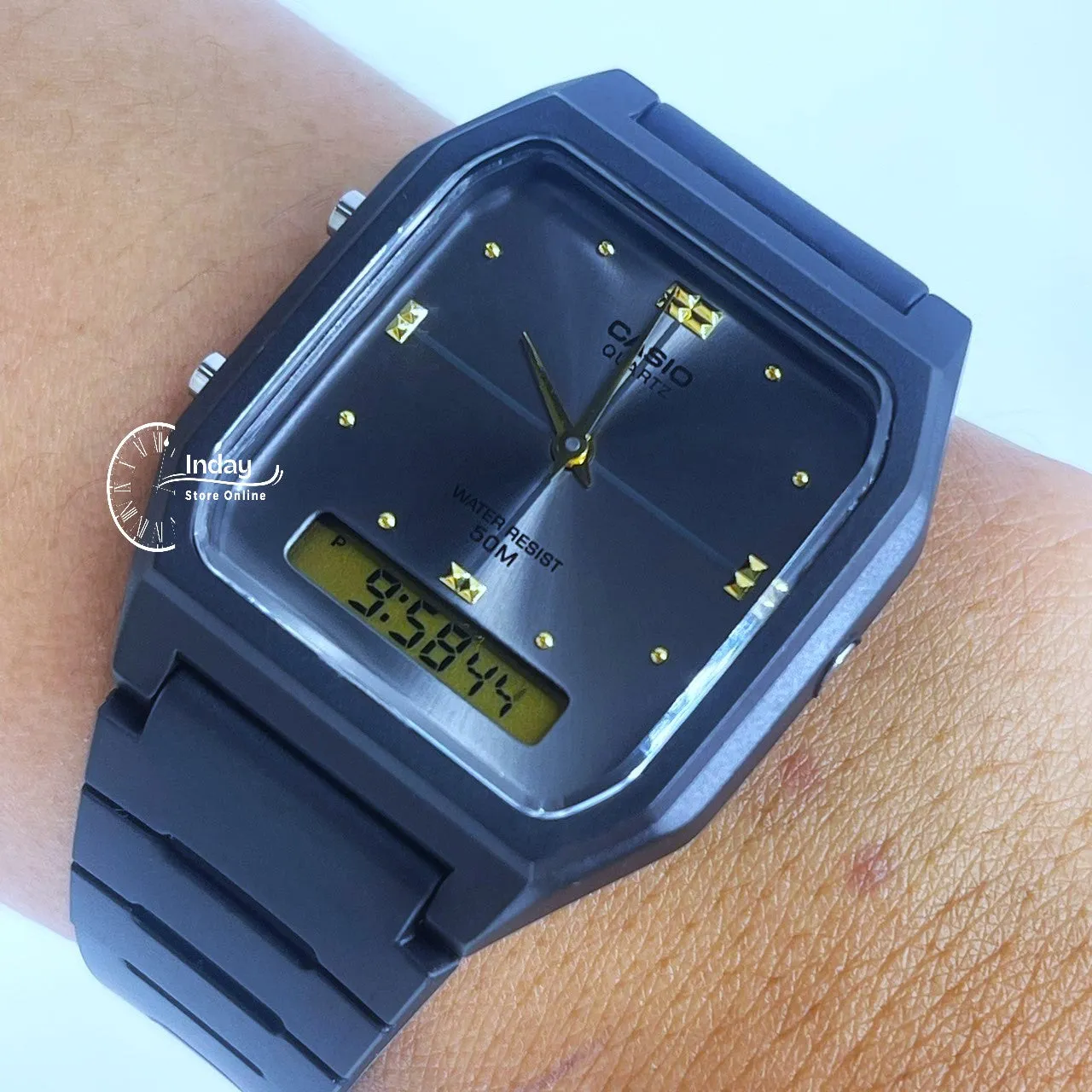 Casio Analog-Digital Unisex Watch AW-48HE-8AV Resin Band Resin Glass