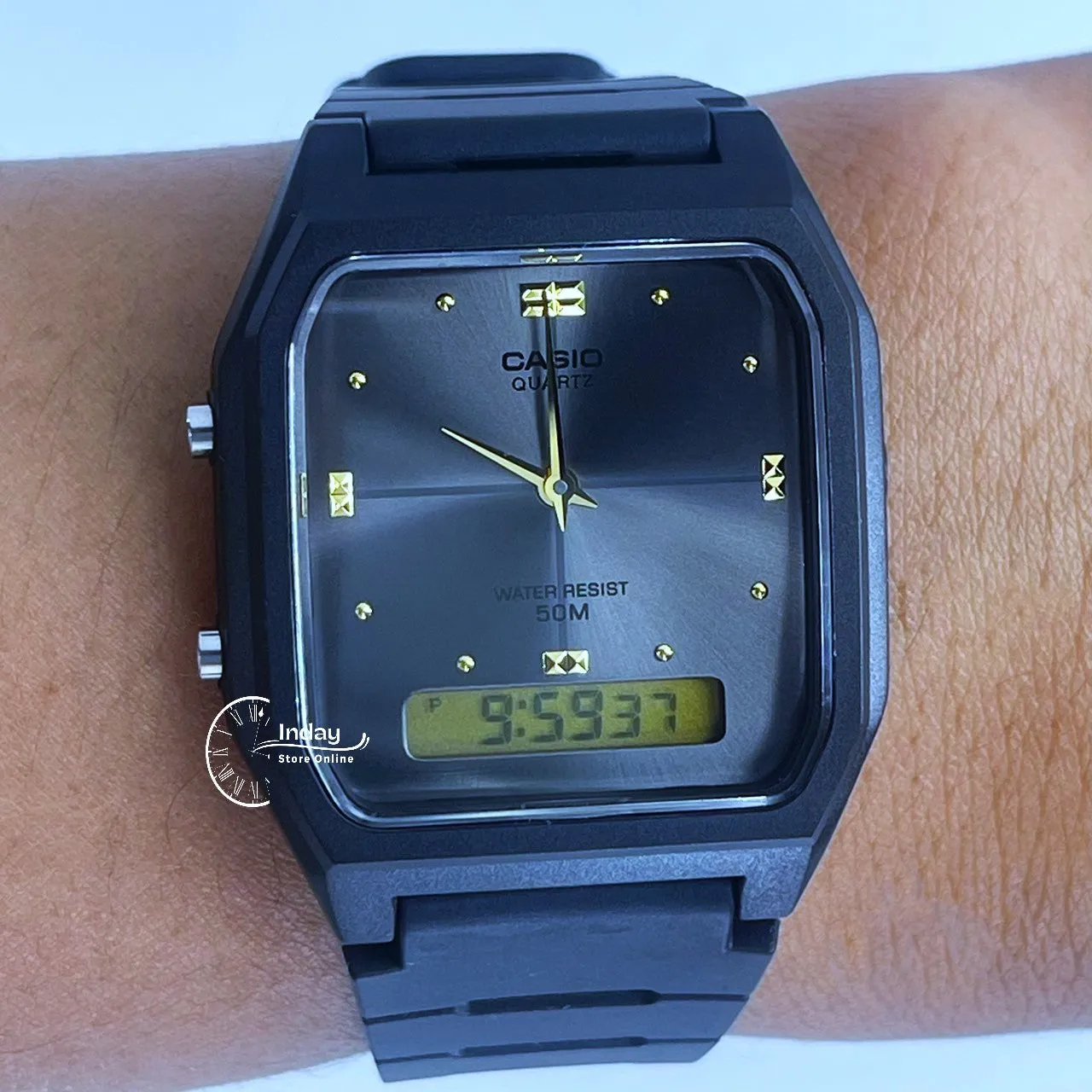 Casio Analog-Digital Unisex Watch AW-48HE-8AV Resin Band Resin Glass