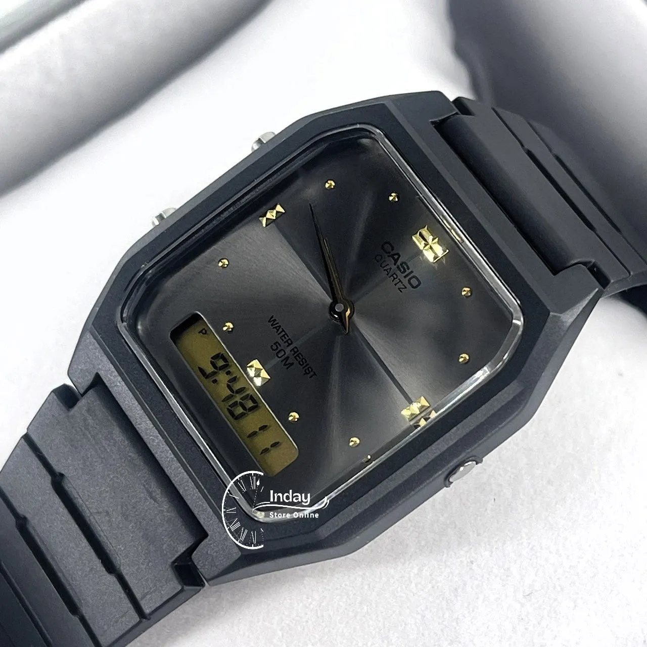 Casio Analog-Digital Unisex Watch AW-48HE-8AV Resin Band Resin Glass
