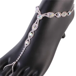 Casting Rhinestones Leaves Anklet With Ring