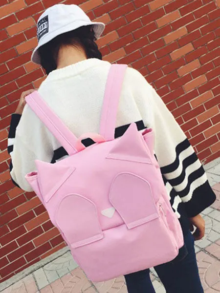 Casual Lolita Backpack Kitten Design Canvas Black Lolita Bag