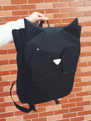 Casual Lolita Backpack Kitten Design Canvas Black Lolita Bag