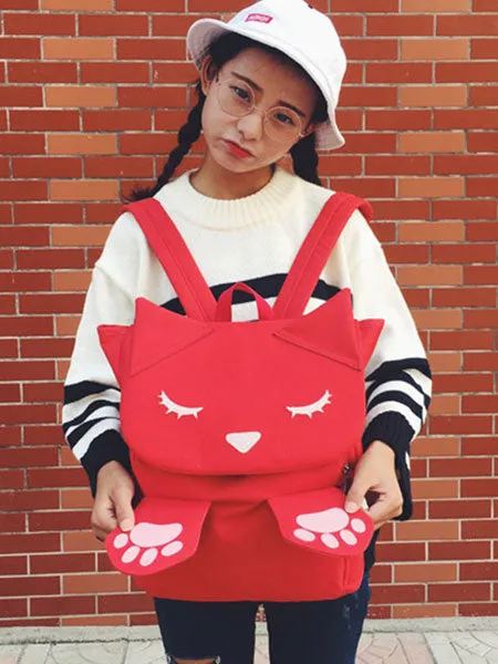 Casual Lolita Backpack Kitten Design Canvas Black Lolita Bag