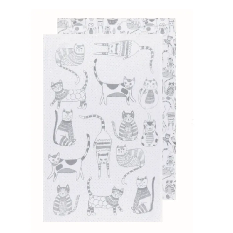 Cat Print London Gray Floursack Dishtowels Set of 2