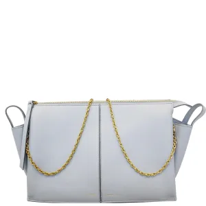 CELINE Trifold Smooth Leather Chain Crossbody Clutch Bag Blue
