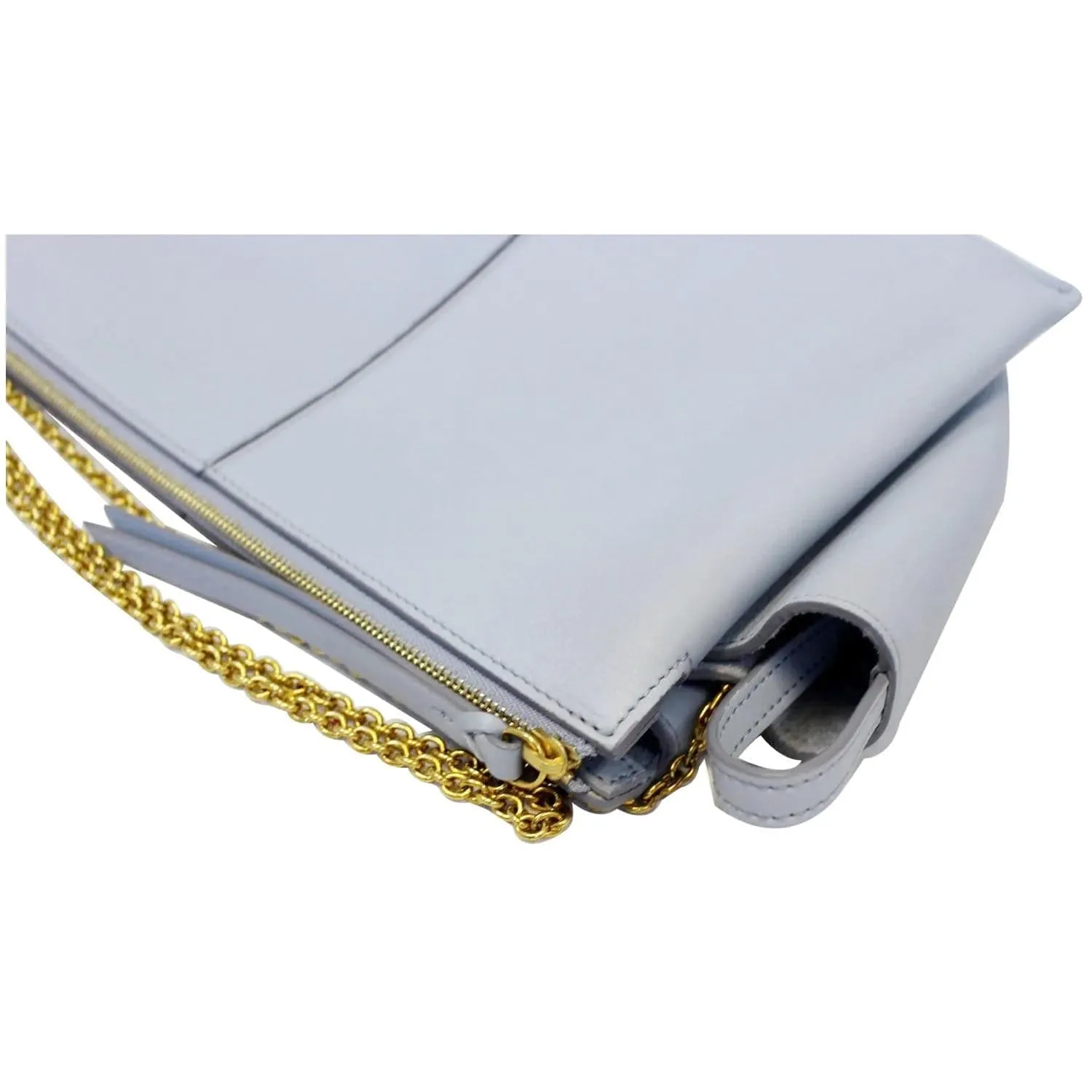 CELINE Trifold Smooth Leather Chain Crossbody Clutch Bag Blue