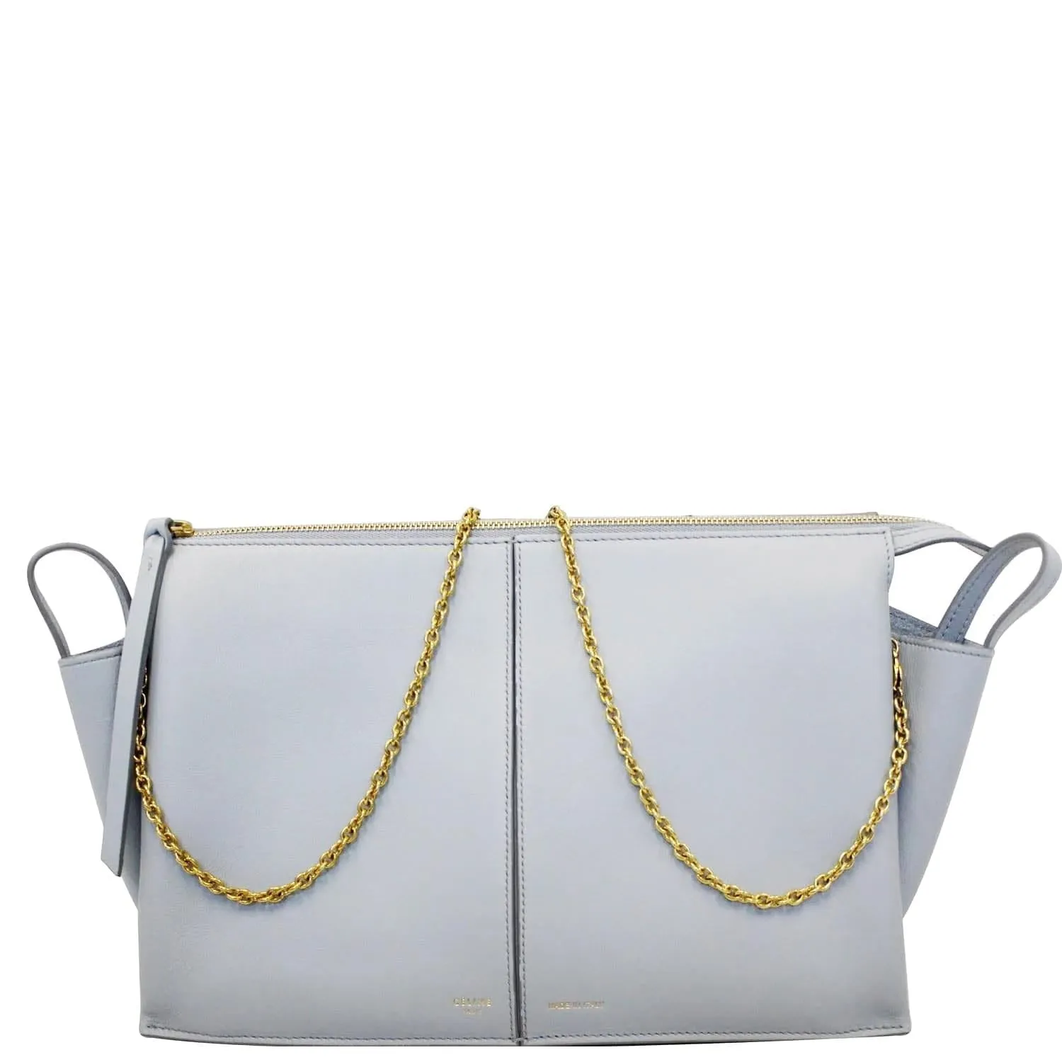 CELINE Trifold Smooth Leather Chain Crossbody Clutch Bag Blue