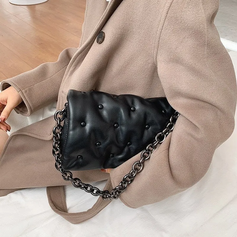 Chain PU Leather Underarm Bag for Women 2023 Branded Trending Black Shoulder Handbags and Purses Female Travel Hand Bag