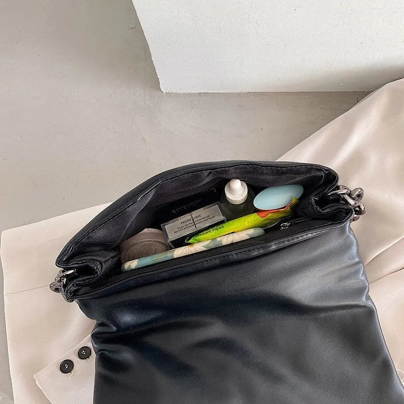Chain PU Leather Underarm Bag for Women 2023 Branded Trending Black Shoulder Handbags and Purses Female Travel Hand Bag
