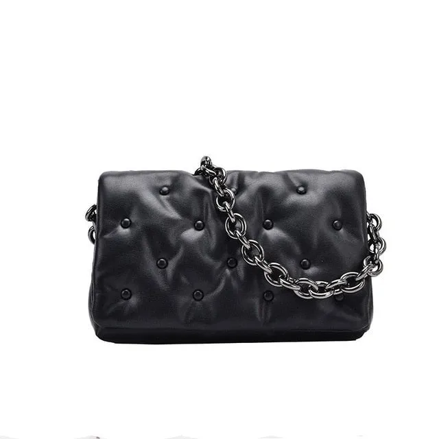 Chain PU Leather Underarm Bag for Women 2023 Branded Trending Black Shoulder Handbags and Purses Female Travel Hand Bag