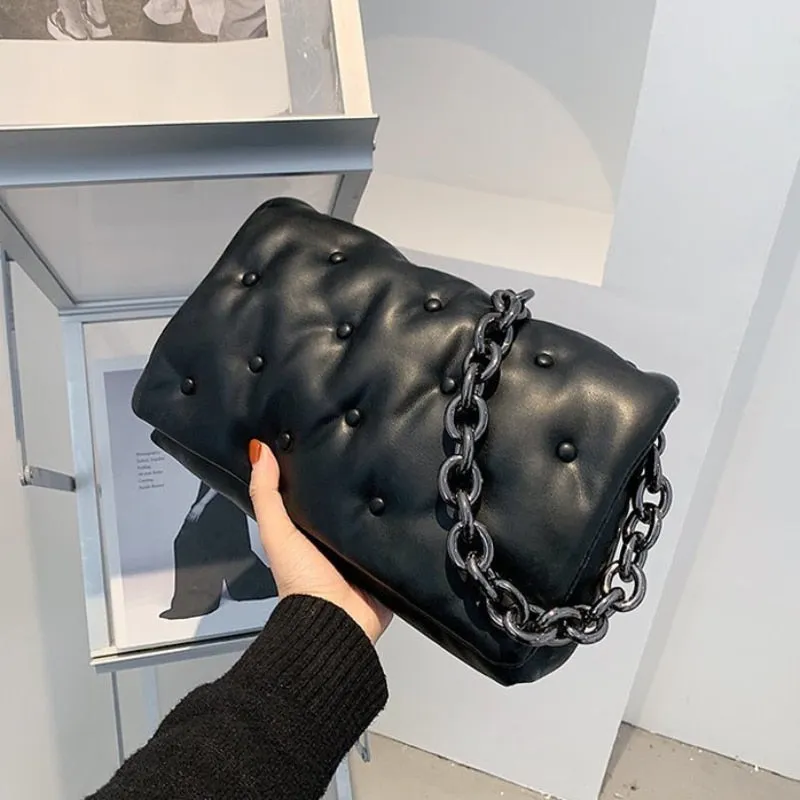 Chain PU Leather Underarm Bag for Women 2023 Branded Trending Black Shoulder Handbags and Purses Female Travel Hand Bag