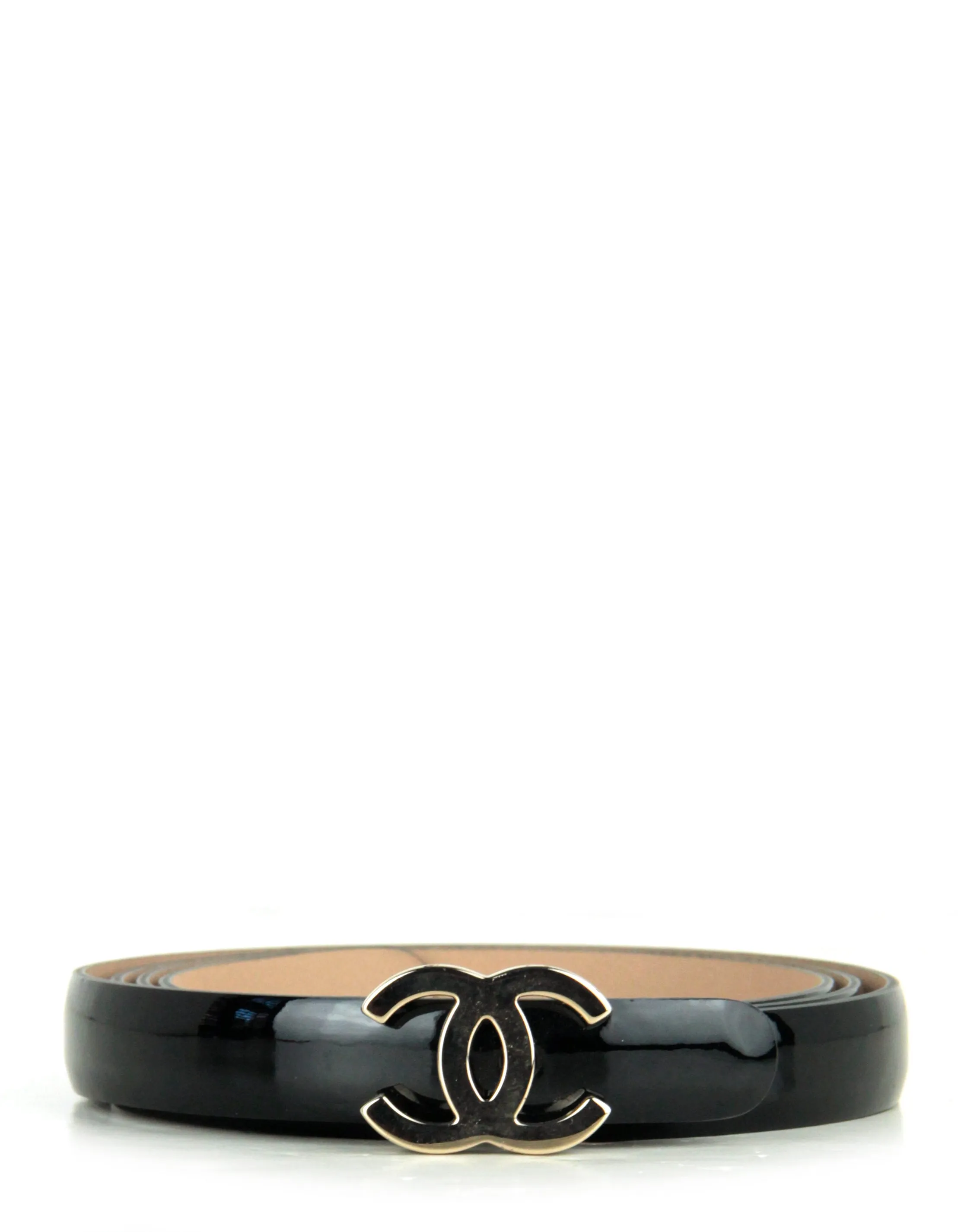 Chanel Black Patent Calfskin Leather CC Logo Skinny Belt sz 90