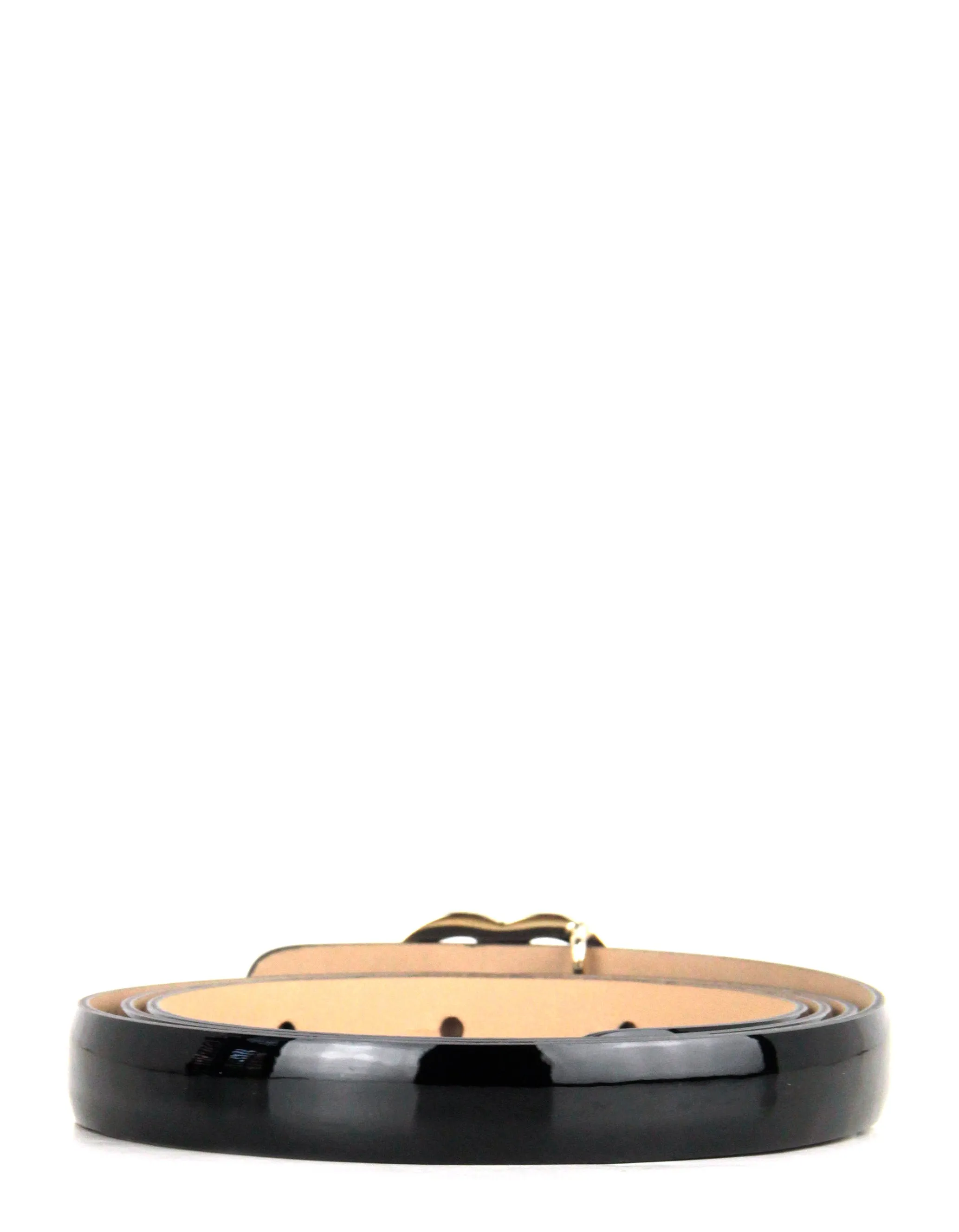 Chanel Black Patent Calfskin Leather CC Logo Skinny Belt sz 90