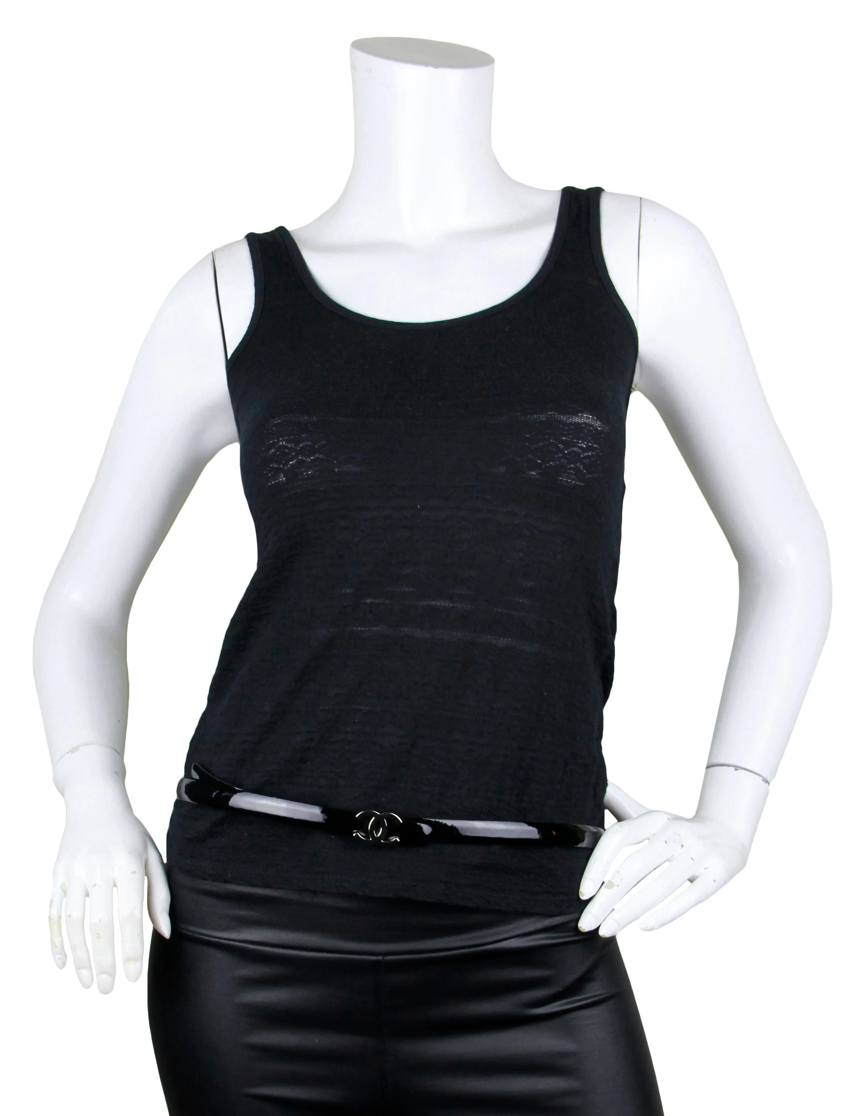 Chanel Black Patent Calfskin Leather CC Logo Skinny Belt sz 90