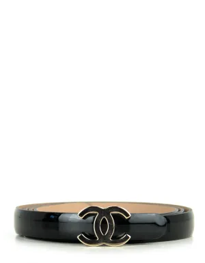 Chanel Black Patent Calfskin Leather CC Logo Skinny Belt sz 90