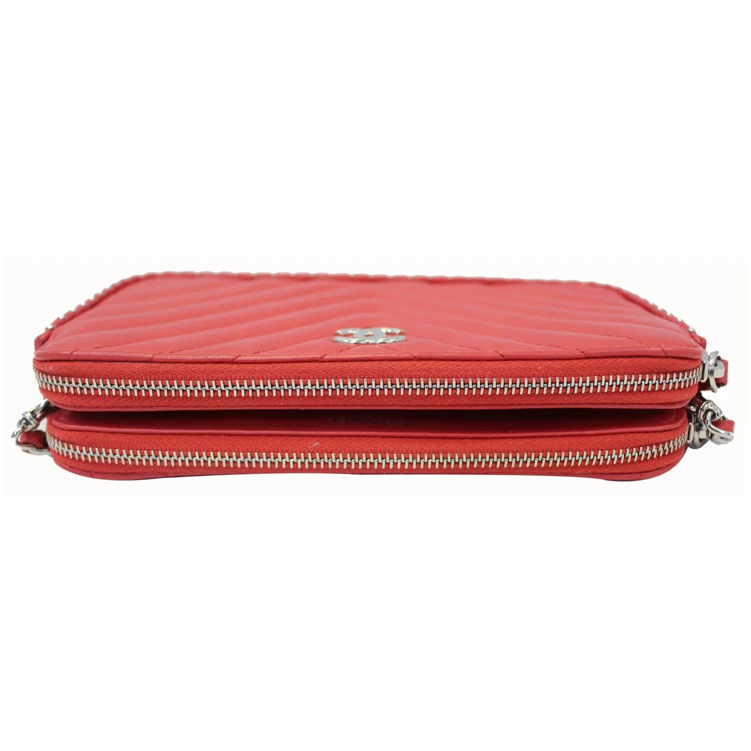 CHANEL Chevron Studded with Chain Lambskin Leather Shoulder Crossbody Bag Red