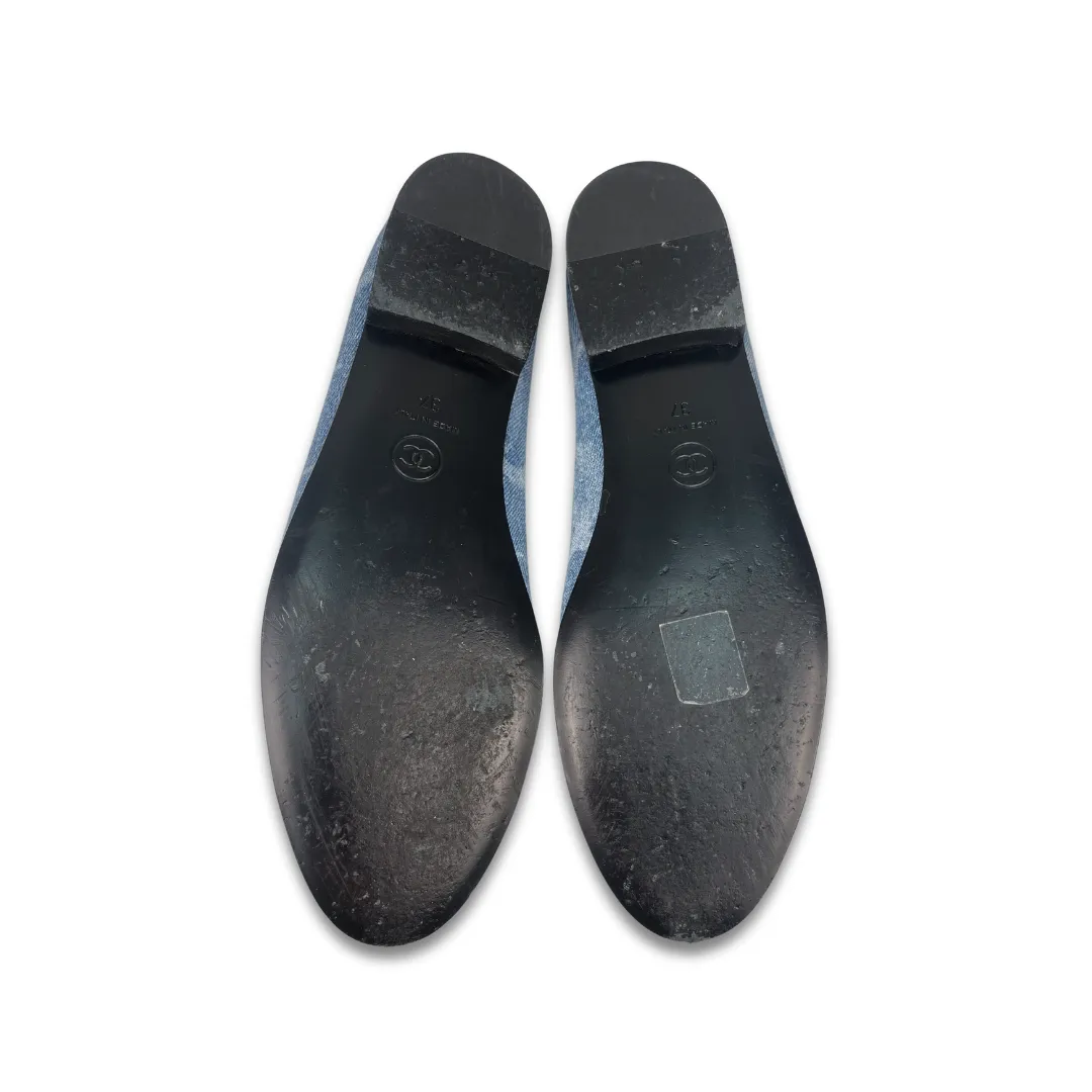Chanel Denim Logo Ballet Flats - Size 37