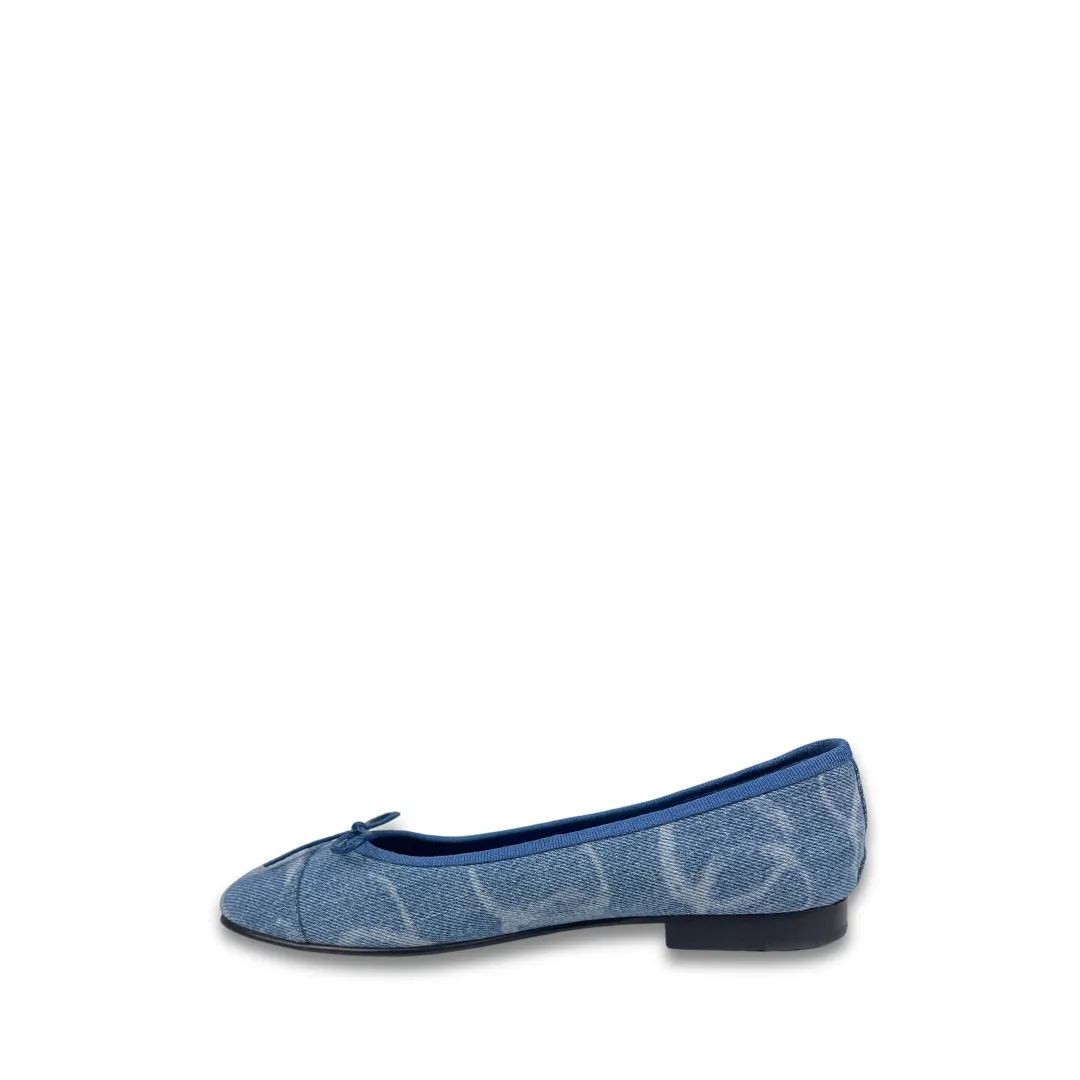 Chanel Denim Logo Ballet Flats - Size 37