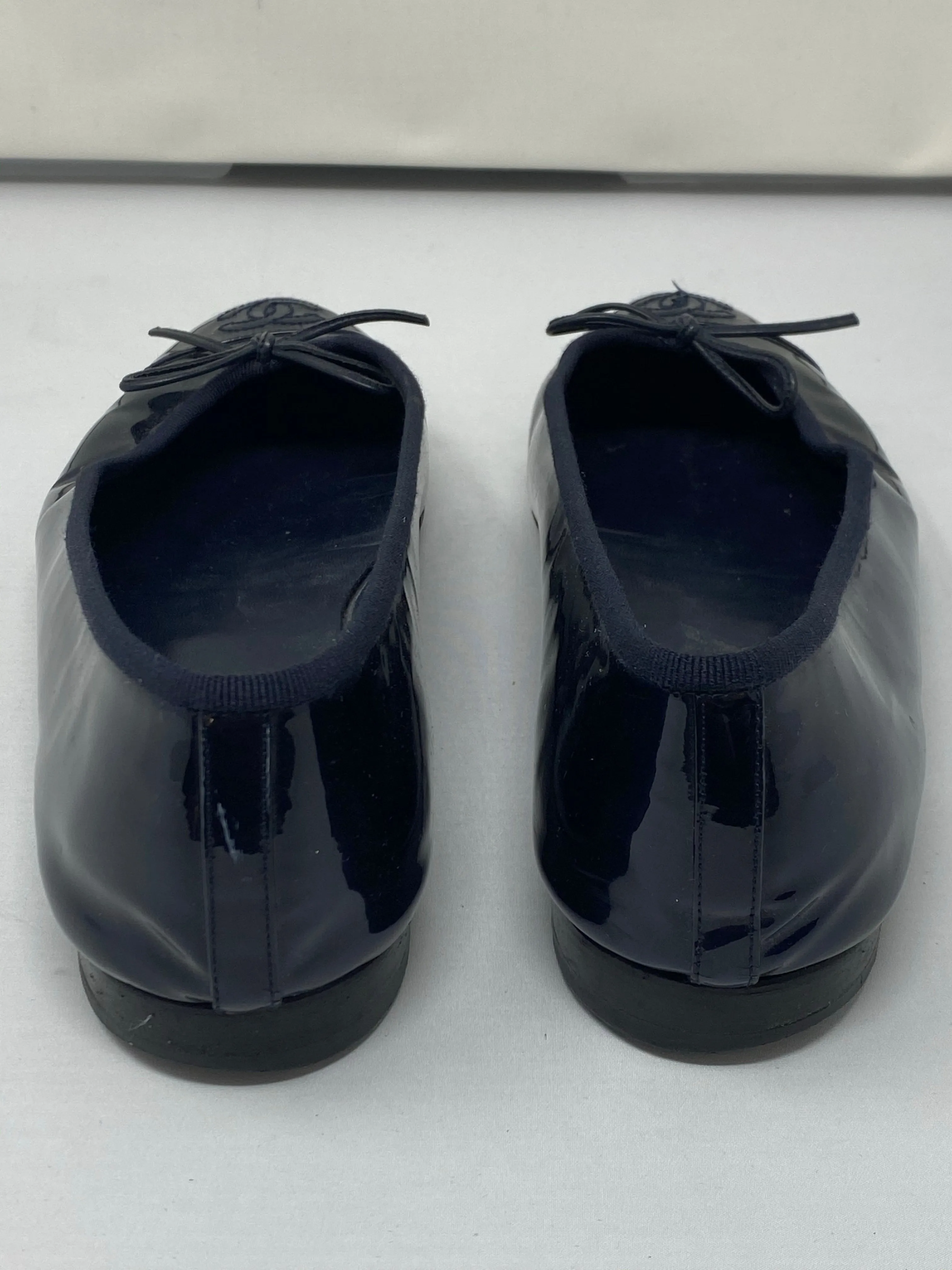 Chanel Navy Patent Leather Interlocking CC Ballet Flat with Bow