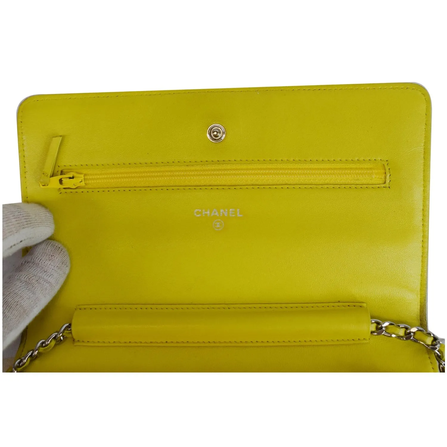 CHANEL Wallet On Chain Lambskin Leather WOC Crossbody Bag Yellow