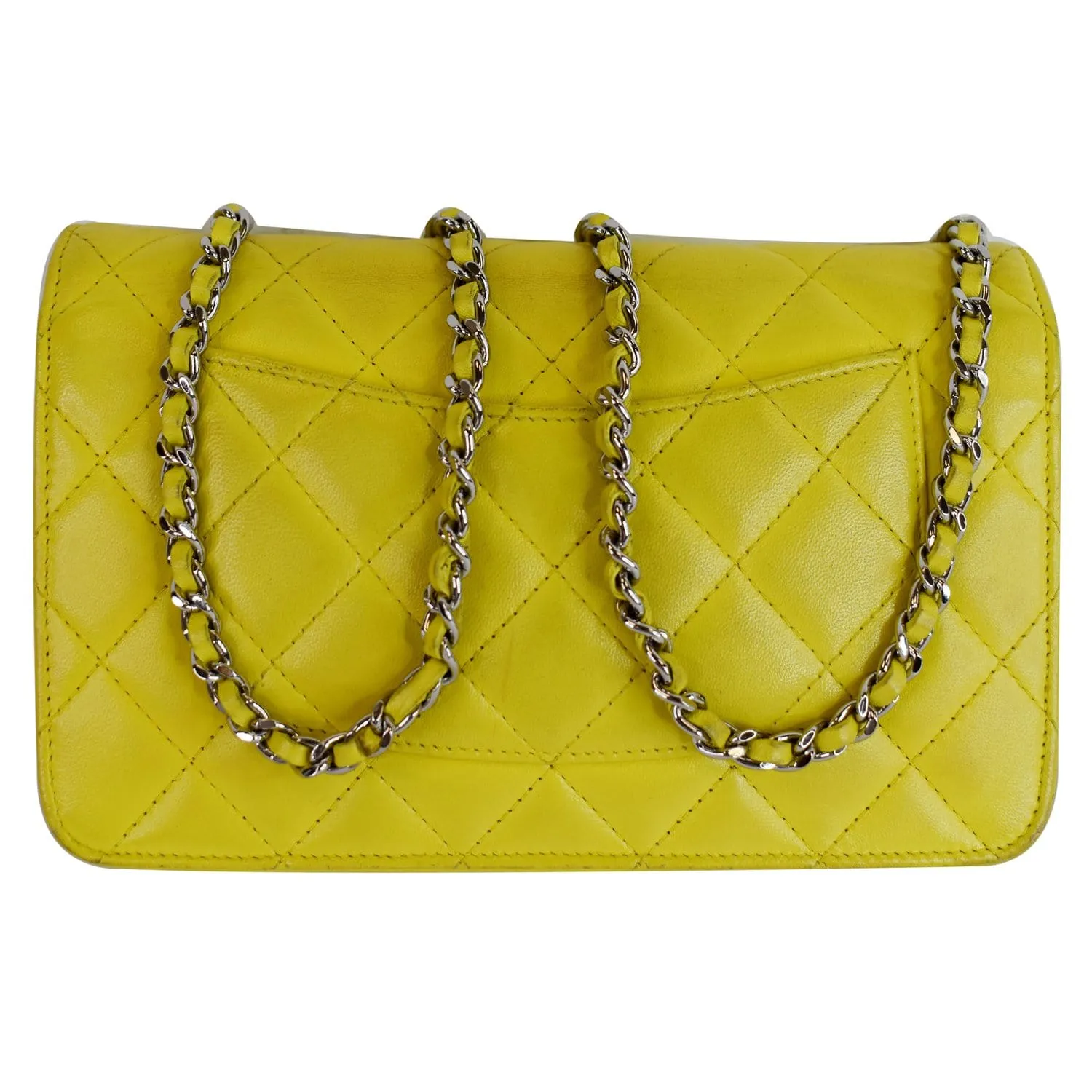 CHANEL Wallet On Chain Lambskin Leather WOC Crossbody Bag Yellow