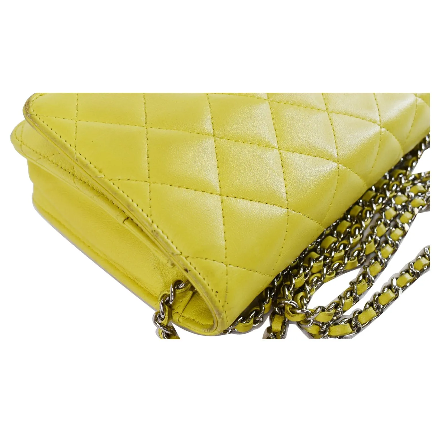 CHANEL Wallet On Chain Lambskin Leather WOC Crossbody Bag Yellow