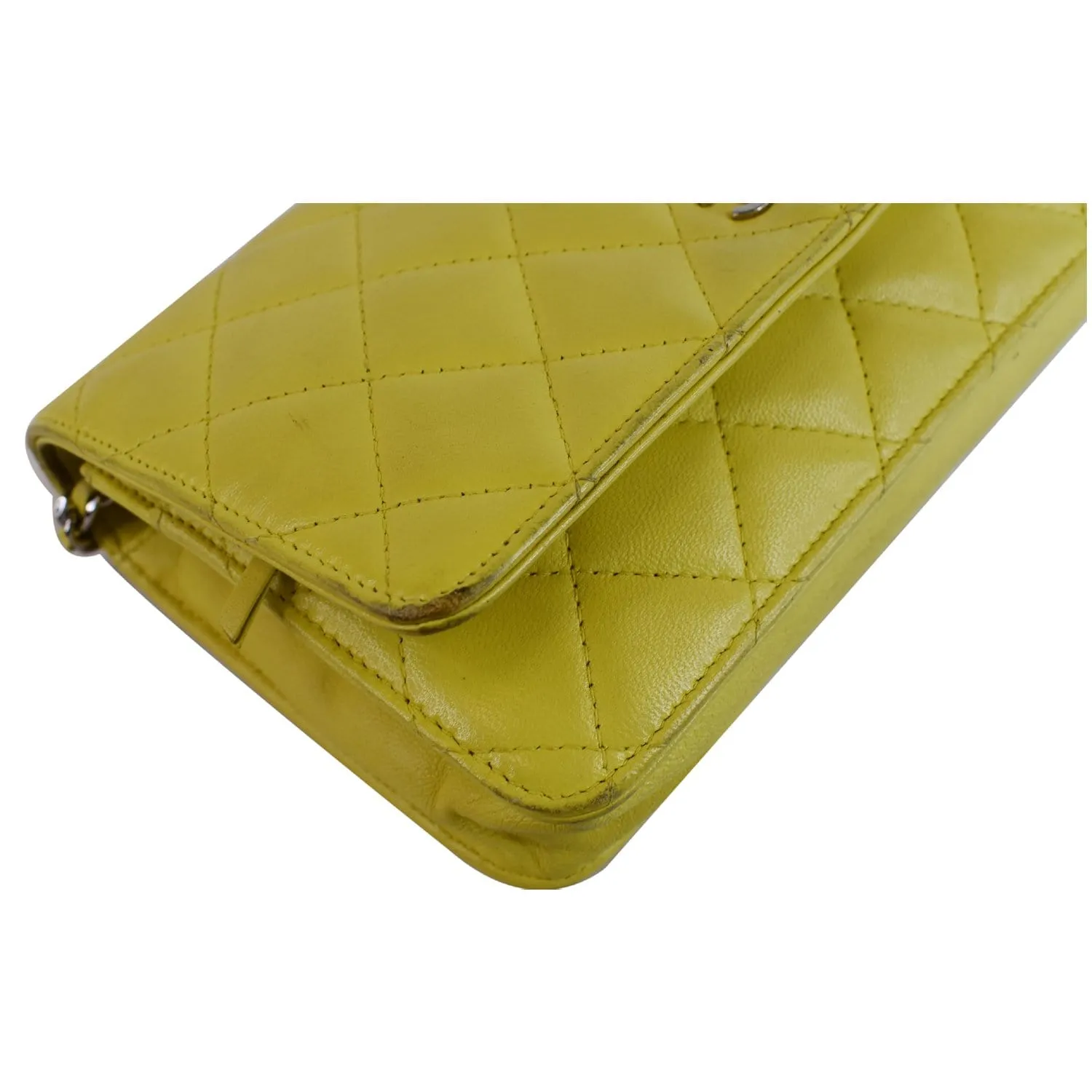 CHANEL Wallet On Chain Lambskin Leather WOC Crossbody Bag Yellow