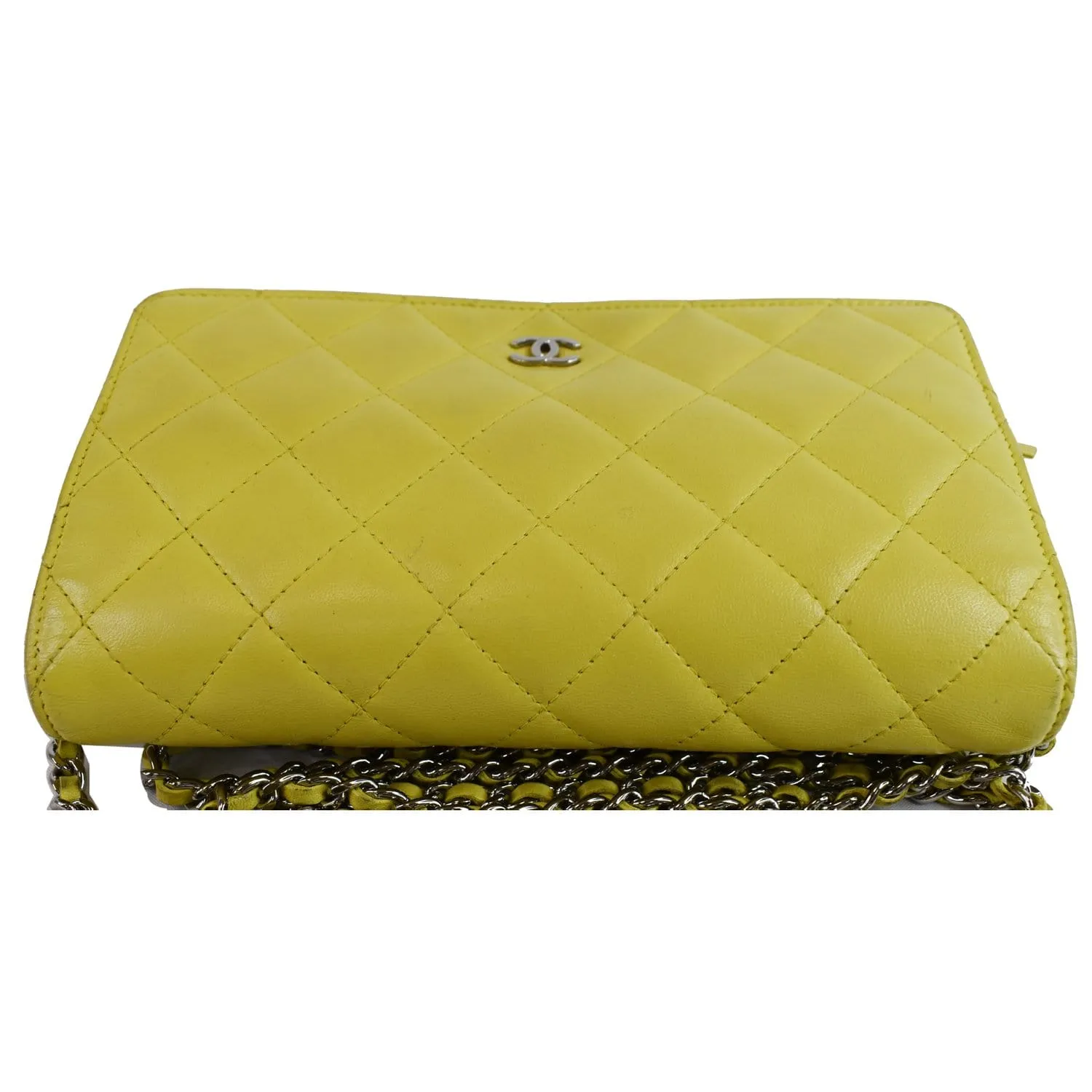 CHANEL Wallet On Chain Lambskin Leather WOC Crossbody Bag Yellow
