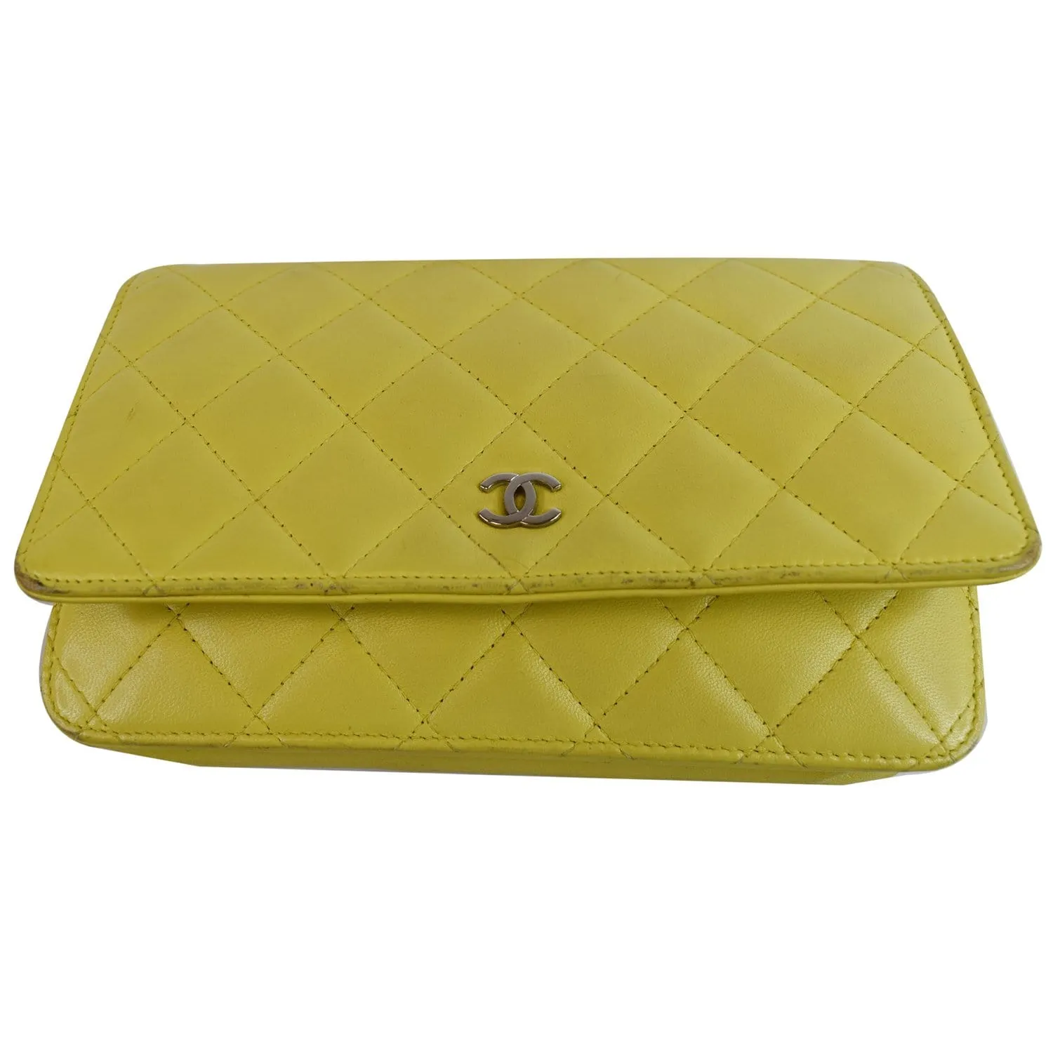 CHANEL Wallet On Chain Lambskin Leather WOC Crossbody Bag Yellow