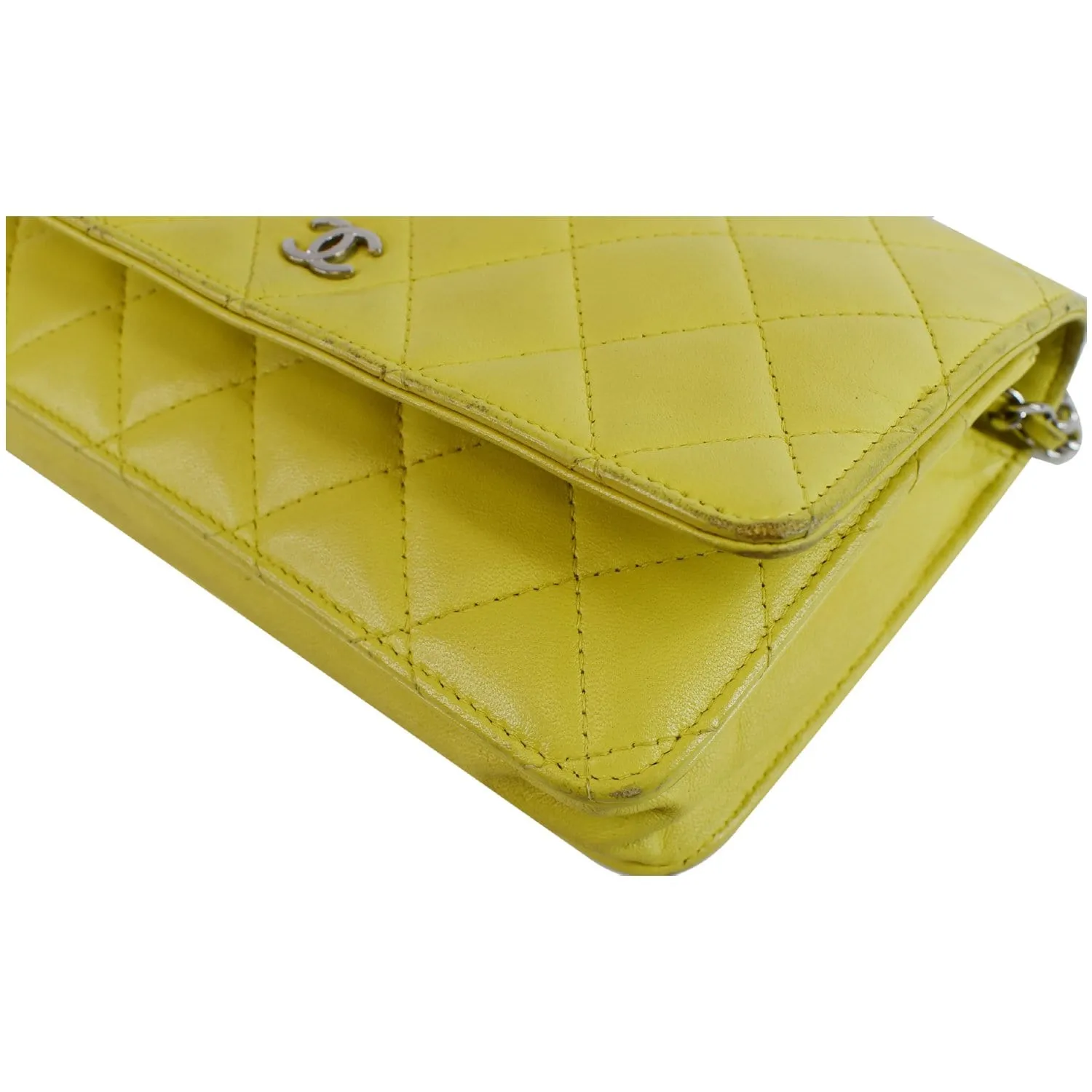 CHANEL Wallet On Chain Lambskin Leather WOC Crossbody Bag Yellow