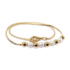 Children's Anklets:  Gold Plated Anklet with Pearls & Gold Balls