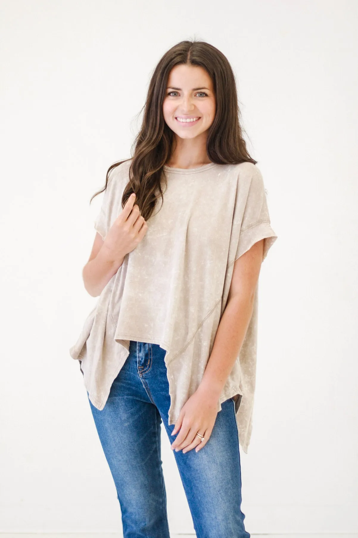 Chill Outing Washed Comfy Knit Top in Taupe