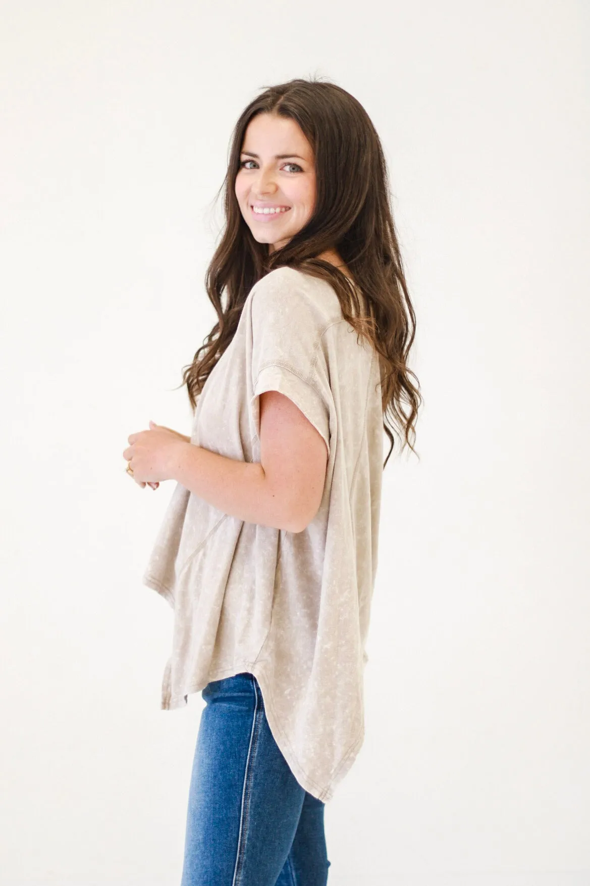 Chill Outing Washed Comfy Knit Top in Taupe