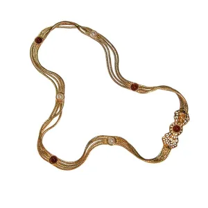 Christian Dior Gold Chain Belt with Carnelian and Pearl Cabochons