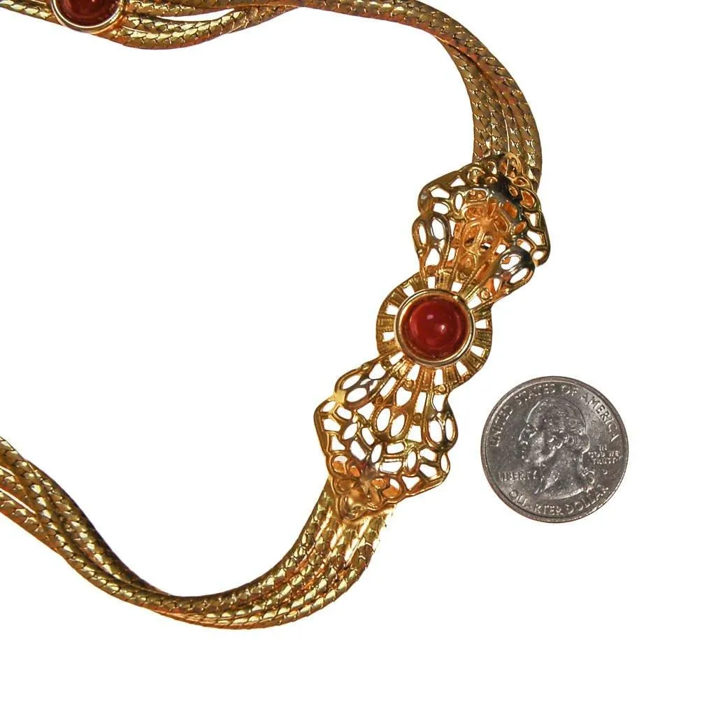 Christian Dior Gold Chain Belt with Carnelian and Pearl Cabochons
