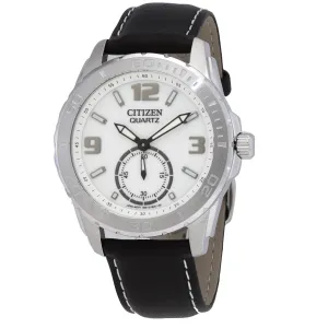 Citizen Quartz White Dial Black Leather Men's Watch AO3010-05A