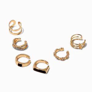 Claire's Crystal Gold-tone Ear Cuffs | 6 Pack | Black