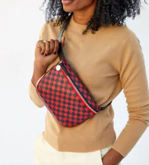 Clare V. Fanny Pack Cherry Red Chantal W/Navy Checkers