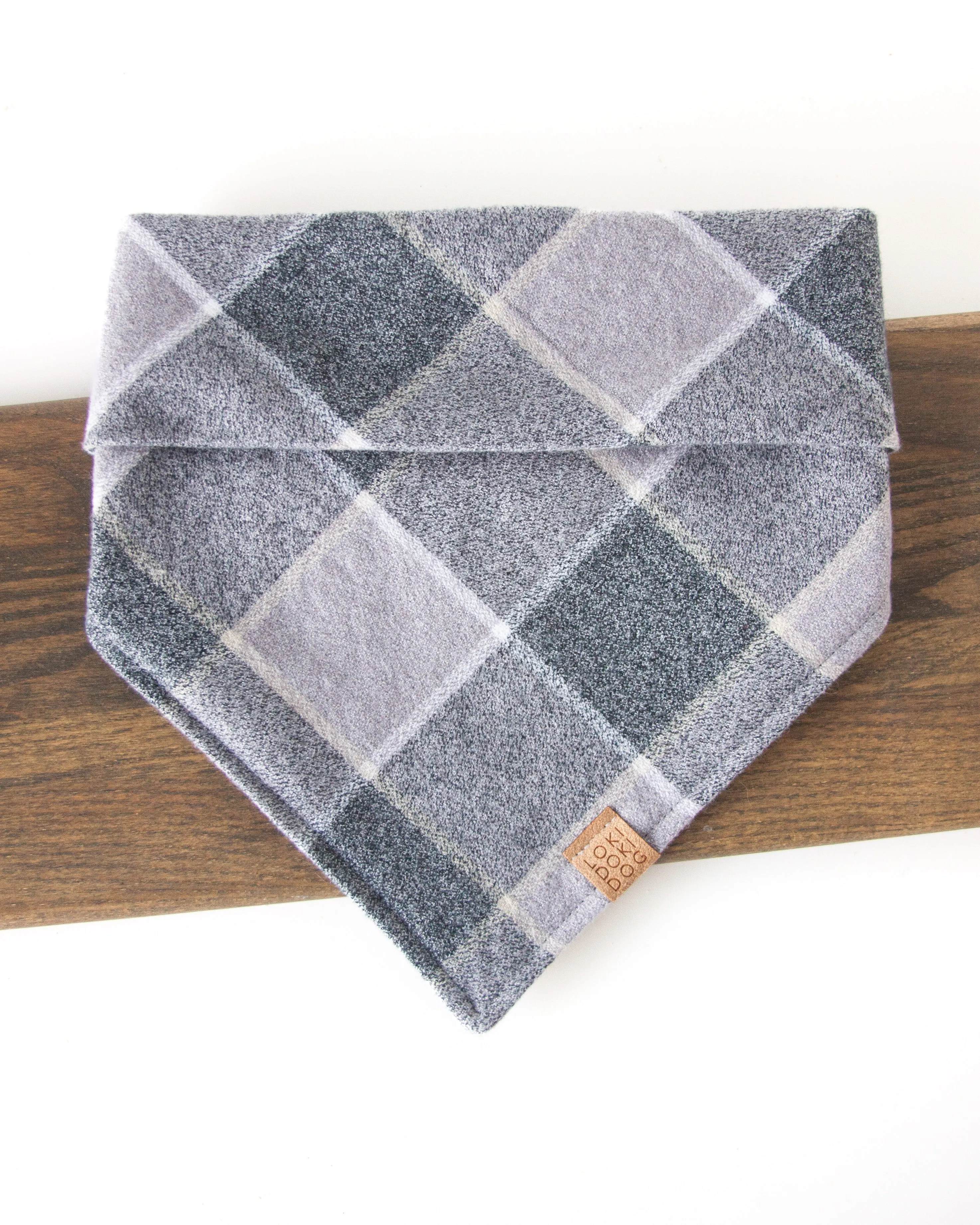 Classic Gray Plaid Flannel Dog Bandana (Personalization Available)
